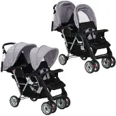 vidaXL Poussette tandem acier gris et noir