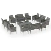 vidaXL Set de jardin Lounge avec coussins en poly rotin Poly rotin Set de salle à manger