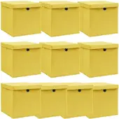 vidaXL Boîtes de rangement avec couvercles 10 pcs. Jaune 32x32x32 cm Tissu