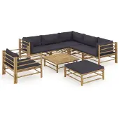 vidaXL Ensemble de salon de jardin 8 pièces avec coussins gris foncé en bambou