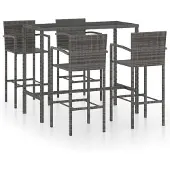 vidaXL Ensemble bar de jardin 5 pièces Poly rotin gris