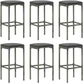 vidaXL Tabouret de bar avec coussin 6 pcs. Gris Poly rotin