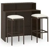 vidaXL Ensemble bar de jardin 3 pièces avec coussins Marron