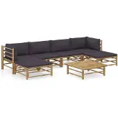 vidaXL Ensemble de salon de jardin 7 pièces avec coussins gris foncé en bambou