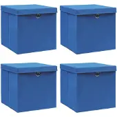 vidaXL Boîtes de rangement avec couvercles 4 pcs. Bleu 32x32x32 cm Tissu