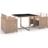 vidaXL Ensemble de jardin 5 pièces avec coussins Poly Rattan Beige