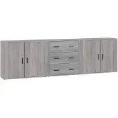 vidaXL Sideboards 3 pcs. Gris Sonoma Matériau dérivé du bois