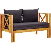 vidaXL Banc de jardin 2 places avec coussins 122 cm bois massif acacia