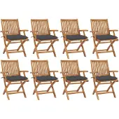 vidaXL Chaises de jardin pliantes avec coussins 8 pcs. Bois massif teck