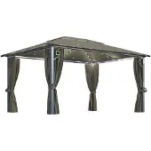vidaXL Pavillon avec rideaux & guirlande lumineuse LED 400x300 cm Taupe Alu