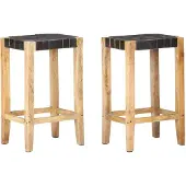 vidaXL Tabouret de bar 2 pcs. noir cuir véritable 75 cm