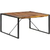 vidaXL Table de salle à manger "Görgeshausen" en acier, bois massif en couleur naturelle. Dimensions (L/L/H) 140x140x75 cm