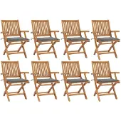 vidaXL Chaises de jardin pliantes avec coussins 8 pcs. Bois massif teck
