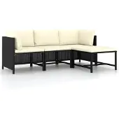 vidaXL Ensemble de salon de jardin 4 pièces avec coussins Noir Poly Rattan