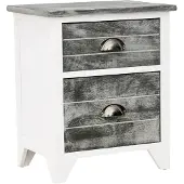 vidaXL Table de chevet Gris et blanc 38x28x45 cm Bois de Paulownia