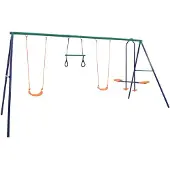 vidaXL Ensemble de balançoire et anneaux de gymnastique 4 places Acier