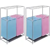 vidaXL Paniers à linge à 2 sections 2 pcs et une étagère pour séchage
