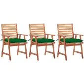 vidaXL Chaises de jardin 3 pièces avec coussins en bois massif d'acacia