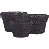 vidaXL Ensemble de 3 paniers à bois de chauffage empilables en osier brun foncé