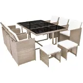 vidaXL Salon de jardin encastrable avec coussins 11 pcs Rotin Beige