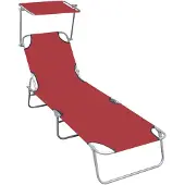 vidaXL Chaise longue pliante avec toit solaire Rouge Aluminium