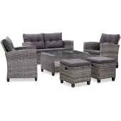 Natur24 set de jardin 6 pièces gris foncé en poly rotin