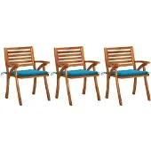 vidaXL Chaises de jardin avec coussins 3 pcs. Bois massif acacia