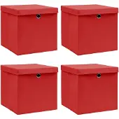 vidaXL Boîtes de rangement avec couvercles 4 pcs. Rouge 32x32x32 cm Tissu