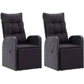 vidaXL Fauteuil de jardin avec coussin 2 pcs. Réglable Noir Poly Rattan