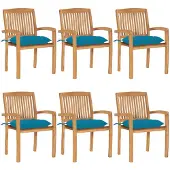 vidaXL Chaises de jardin empilables avec coussins 6 pcs. Bois massif teck
