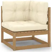 vidaXL Canapé d'angle de jardin avec coussin crème pin massif