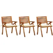 vidaXL Chaises de jardin avec coussins 3 pcs. Bois massif acacia