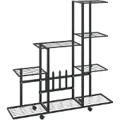 vidaXL Support pour plantes sur roues 94,5x25x92,5 cm Noir Métal