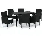 vidaXL Ensemble de jardin 7 pièces avec coussins Poly rotin noir
