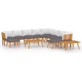 vidaXL Ensemble de salon de jardin de 12 pièces avec coussins en bois massif d'acacia