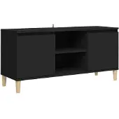 vidaXL Armoire TV avec pieds en bois massif noir 103,5x35x50 cm