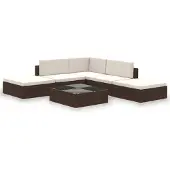 vidaXL Salon de jardin 6 pcs avec coussins Résine tressée Marron
