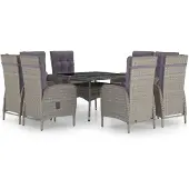 vidaXL Salon de jardin 9 pièces Poly rotin et verre Gris