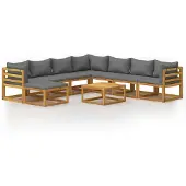 vidaXL Salon de jardin 9 pcs avec coussin Bois d'acacia solide