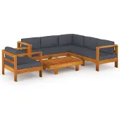 vidaXL Ensemble de salon de jardin 7 pièces avec coussins gris foncé en bois d'acacia