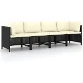 vidaXL Canapé de jardin 4 places avec coussins Noir Poly Rattan