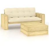 vidaXL ensemble salon de jardin 2 pièces avec coussins Pin imprégné