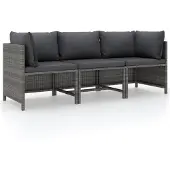 vidaXL Canapé de jardin 3 places avec coussins Gris Poly rotin