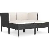 vidaXL Ensemble salon de jardin 4 pièces avec coussins Poly rotin noir