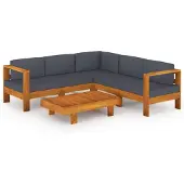 vidaXL Ensemble de salon de jardin 6 pièces avec coussins gris foncé en bois d'acacia
