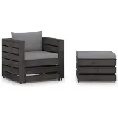 vidaXL Ensemble salon de jardin 2 pièces avec coussins Gris Bois imprégné