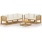 vidaXL Ensemble de salon de jardin 6 pièces avec coussins Crème Bois massif Acacia