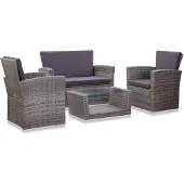 vidaXL Salon de jardin 4 pcs avec coussins résine tressée gris46086