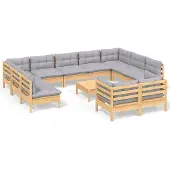vidaXL Ensemble salon de jardin 12 pièces avec coussins gris pin massif