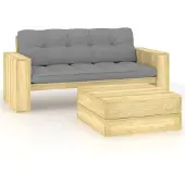 DKD Home Decor ensemble salon de jardin 2 pièces avec coussins Pin imprégné